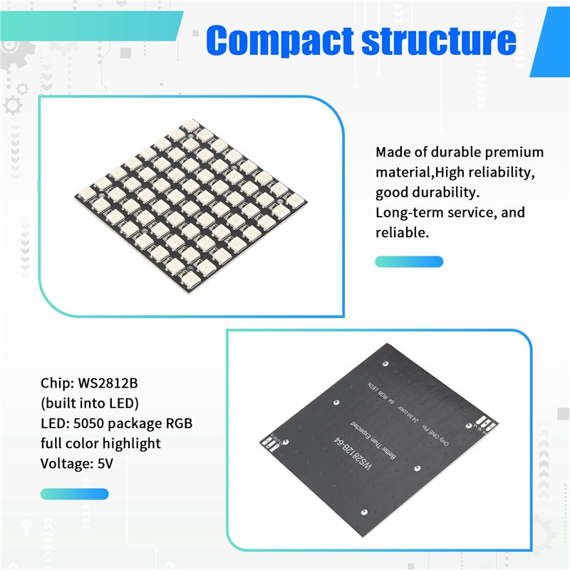 AT82-WS2812 LED 5050 RGB 8X8 L - огляд і ціна Rgb Led Matrix 8X8